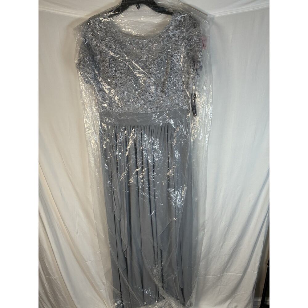 R&M Richards Size 10 NWT Silver Soutache Cascade Floor Length Evening Gown Maxi - Picture 5 of 8